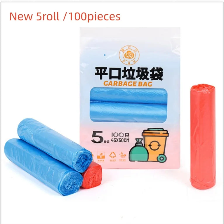 Pack of five roll of blue garbage bags with handles and one roll of orange garbage bag