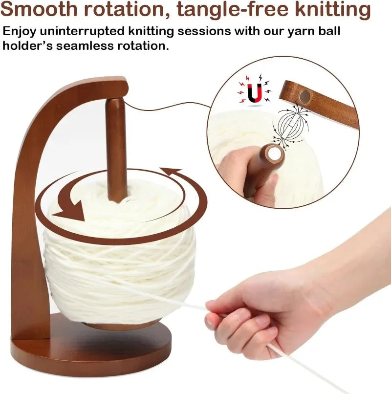 Magnetic Wooden Yarn Holder with Rotating Spindle