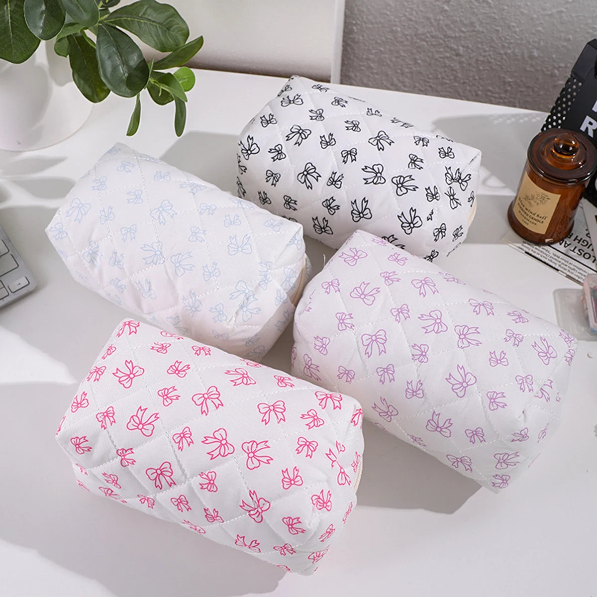 Bowknot Print Makeup Bag - Large Capacity Travel Toiletry Organizer