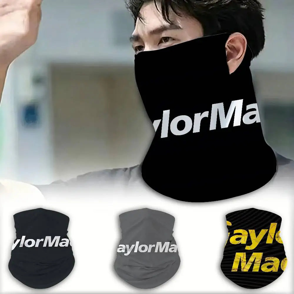 A set of black and gray multifunctional neck gaiters or face covers for outdoor sports.