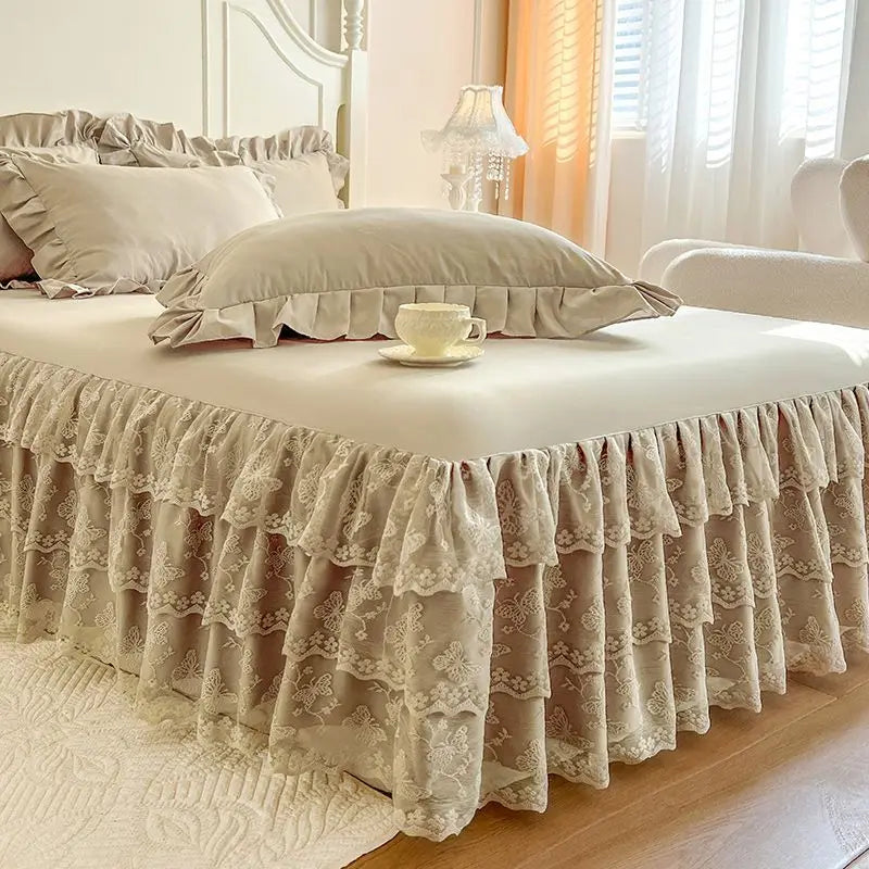 Lace Ruffled Bed Skirt with Non-Slip Mattress Cover