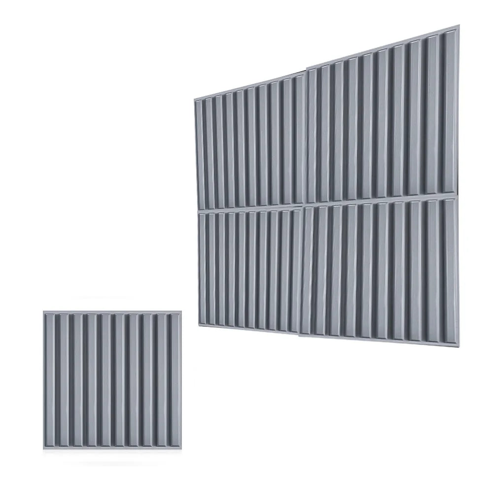A set of modern silver corrugated metal wall panels used for accent wall decor.