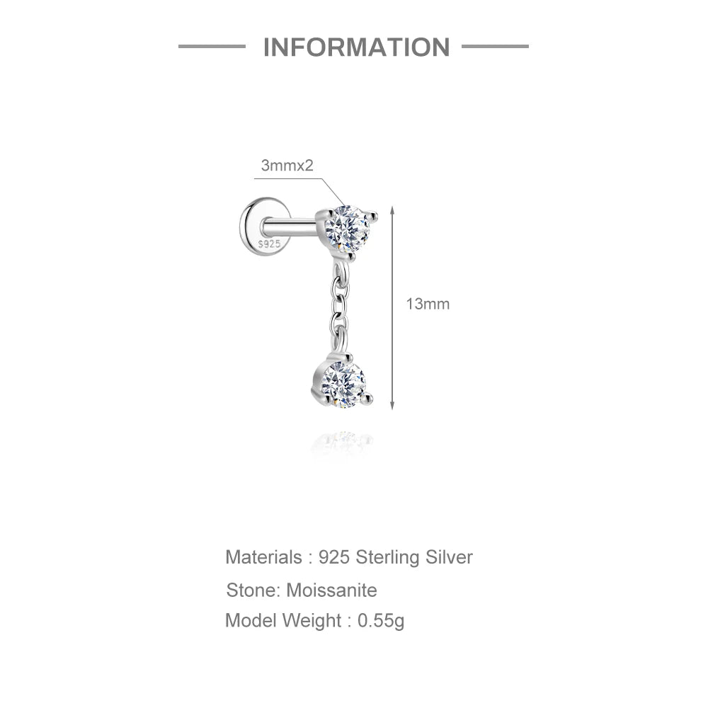 A close-up view of 925 Sterling Silver Moissanite bowknot stud earrings.
