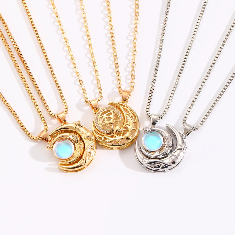 Copper Sun & Moon Magnetic Pendant Necklace