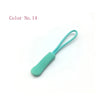 A teal plastic zipper pull with a loop attached, labeled Color No. 14.