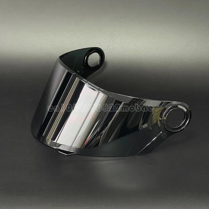 A glossy black replacement motorcycle helmet visor shown from a slight angle.