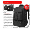 Black upgraded travel backpack featuring a laptop sleeve, expanding design, and an independent shoe compartment.