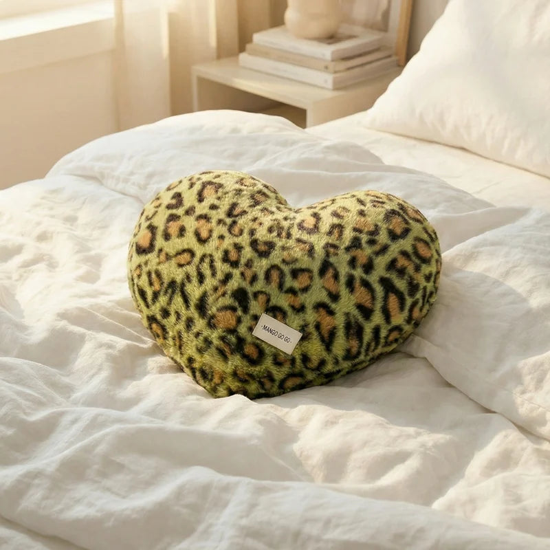 Leopard Print Heart-Shaped Plush Cushion