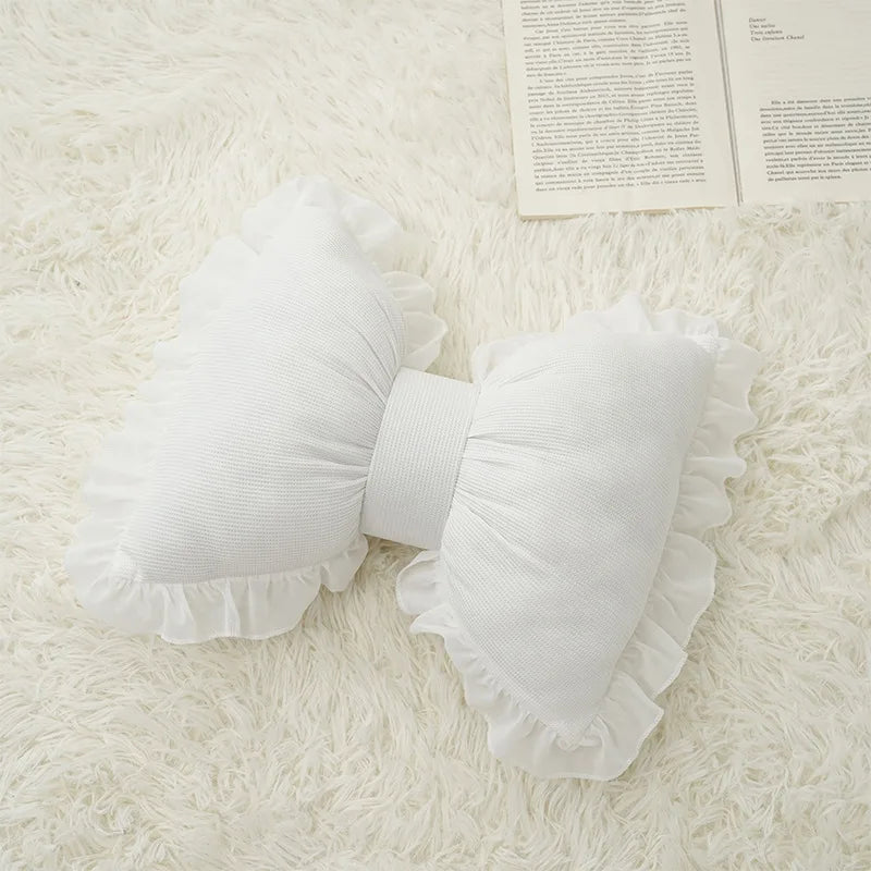 Decorative Bow Cushion with Lace Trim