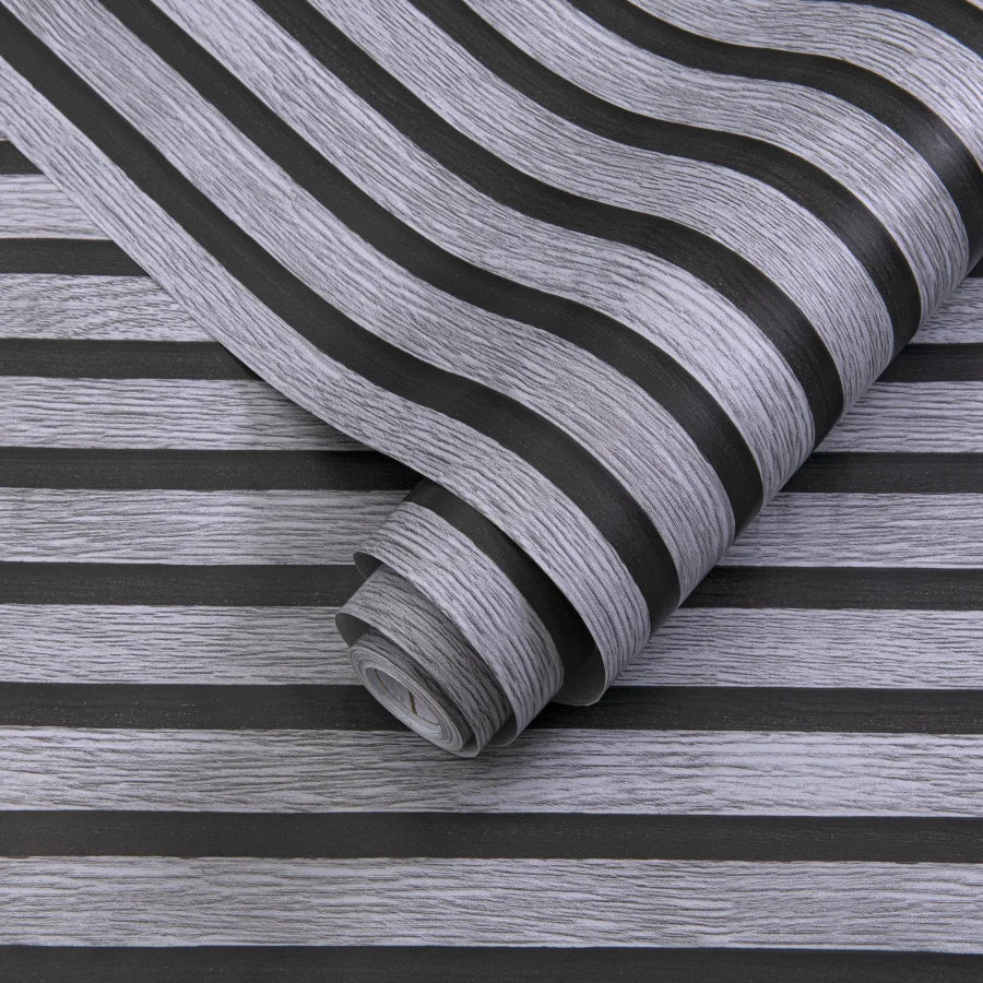 Roll of self-adhesive 3D wall stickers with black and gray stripes