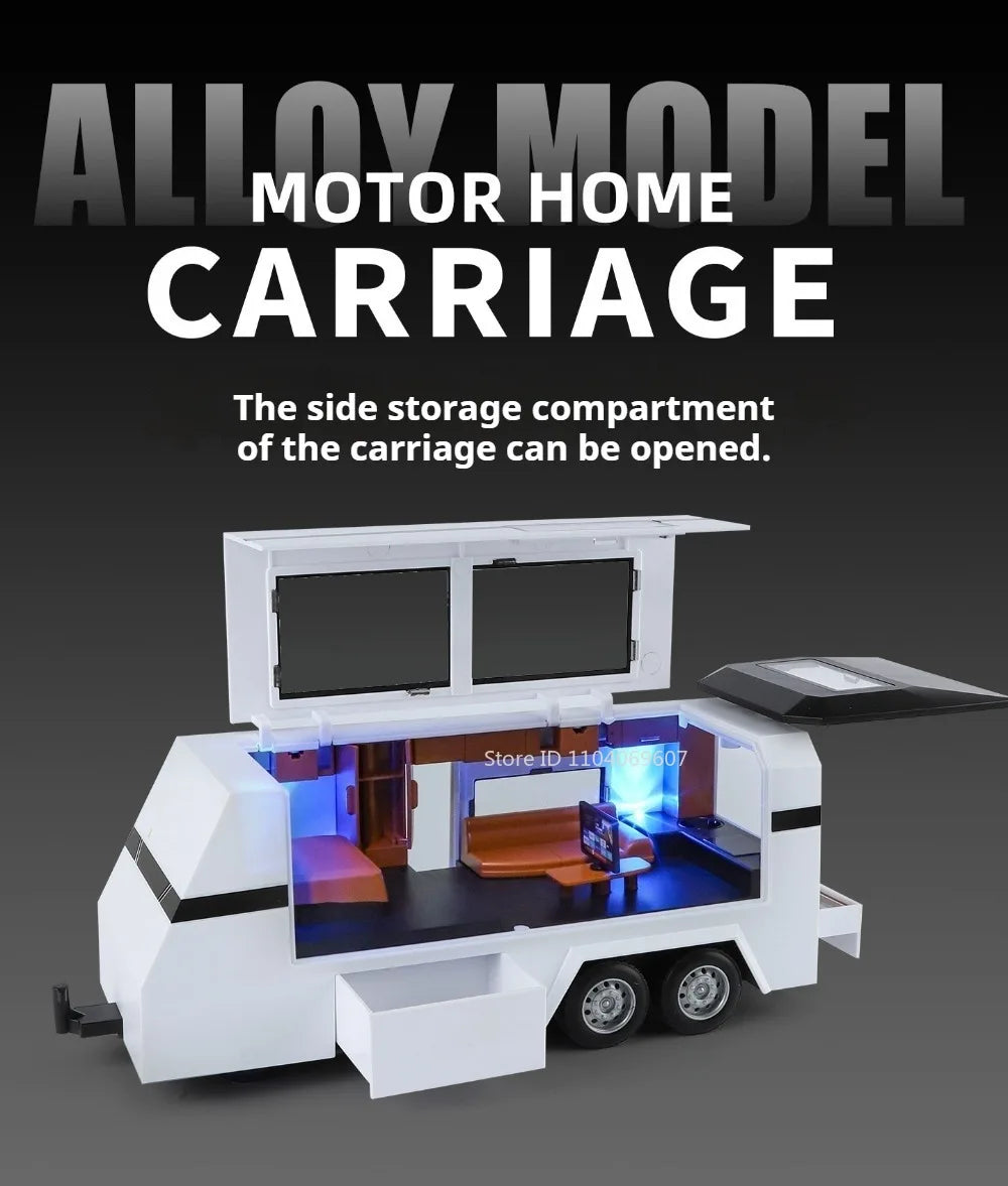 1:24 Diecast Pickup Truck and RV Camper Set with Lights and Sounds