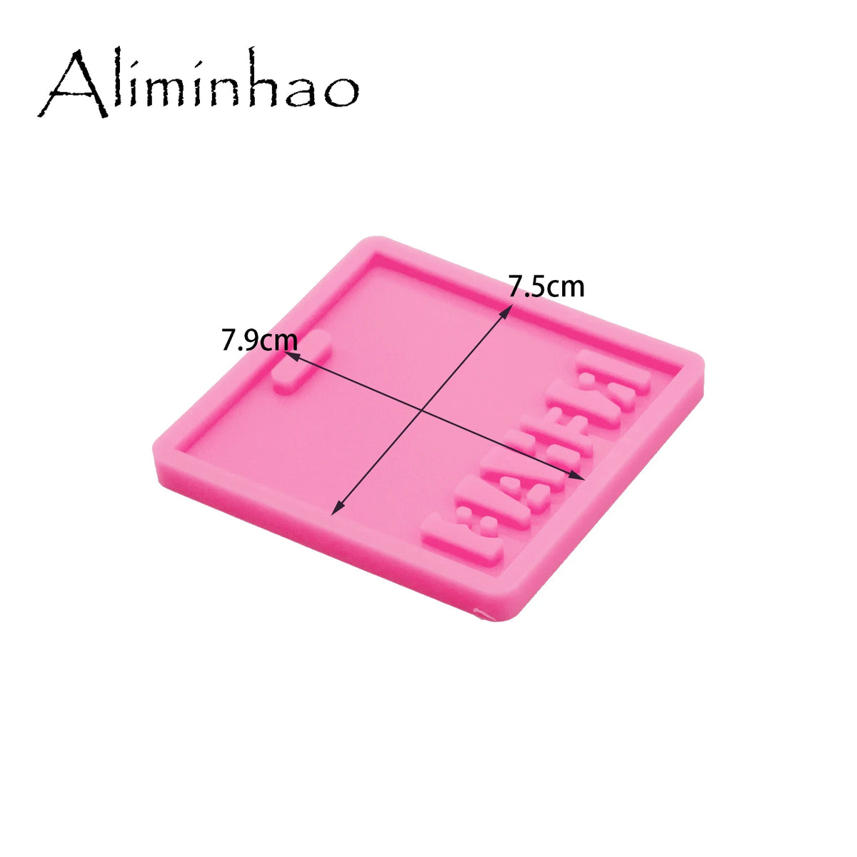 Pink silicone resin mold with a rectangular shape used for making badge backings and keychains