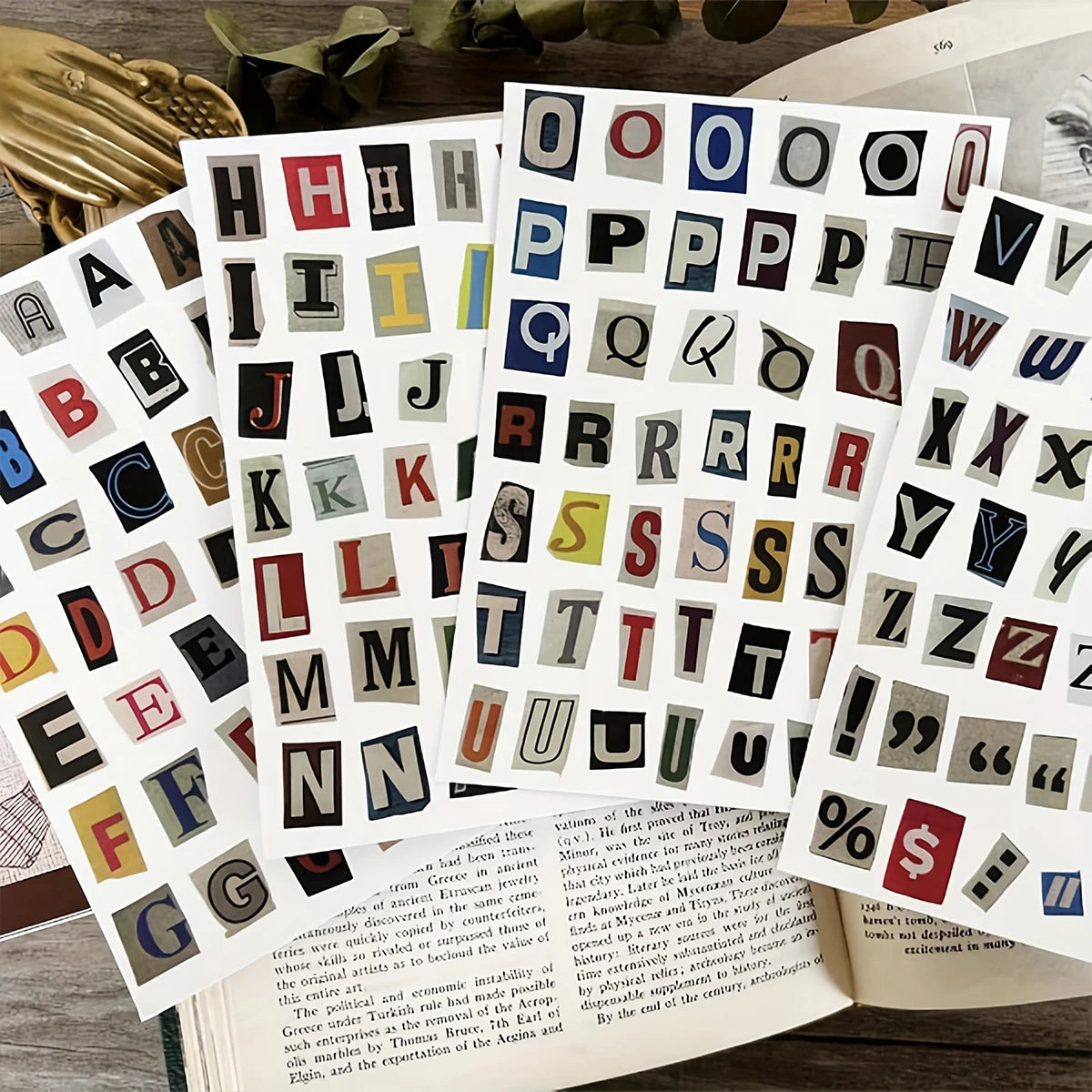 A collection of 181 vintage alphabet letter stickers in various colors and styles for scrapbooking and journaling