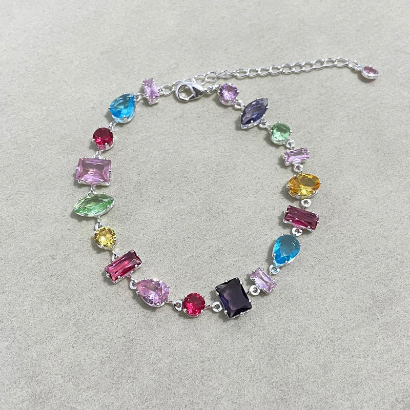 Colorful CZ Tennis Bracelet with Gold Plating