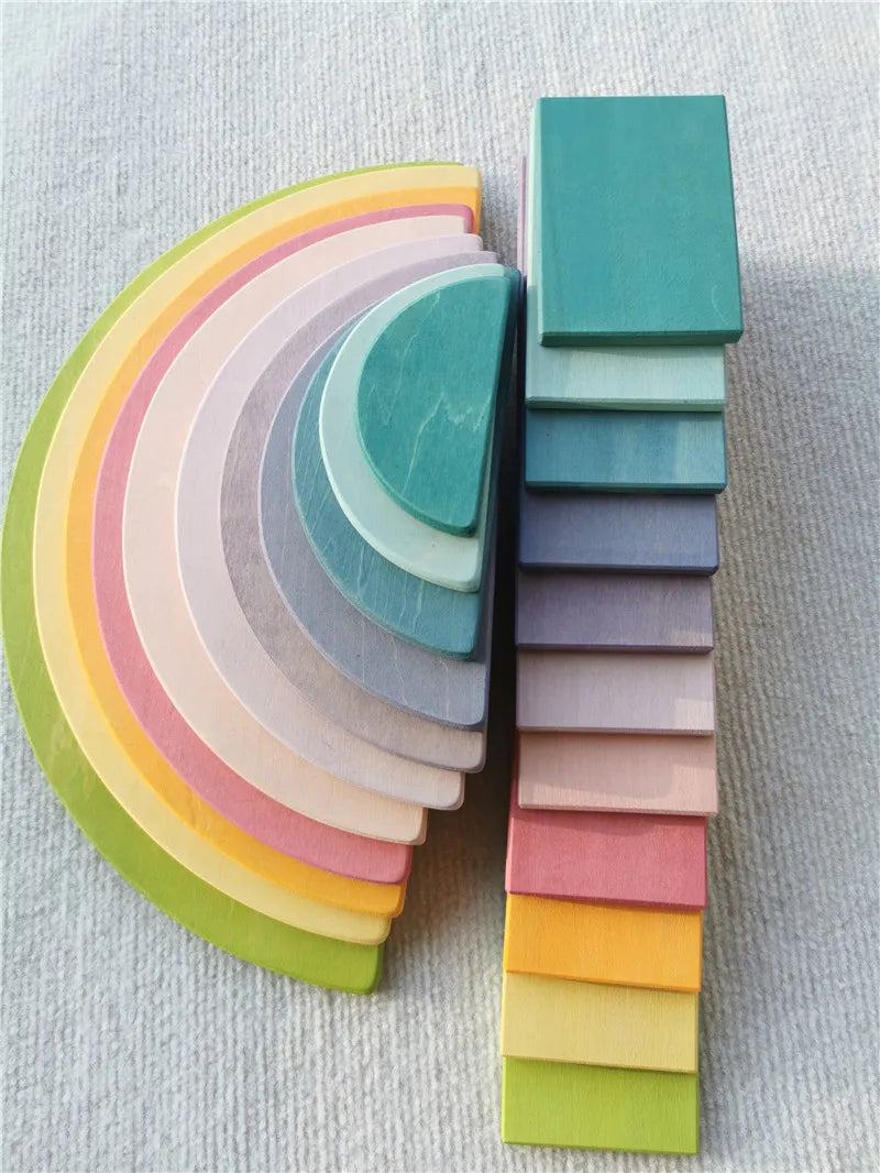 Rainbow Stacking Blocks & Peg Dolls Set – Natural Wooden Toy