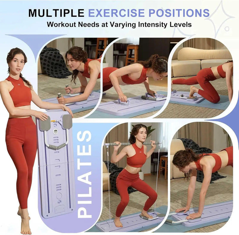 Foldable Pilates Board with Resistance Bands