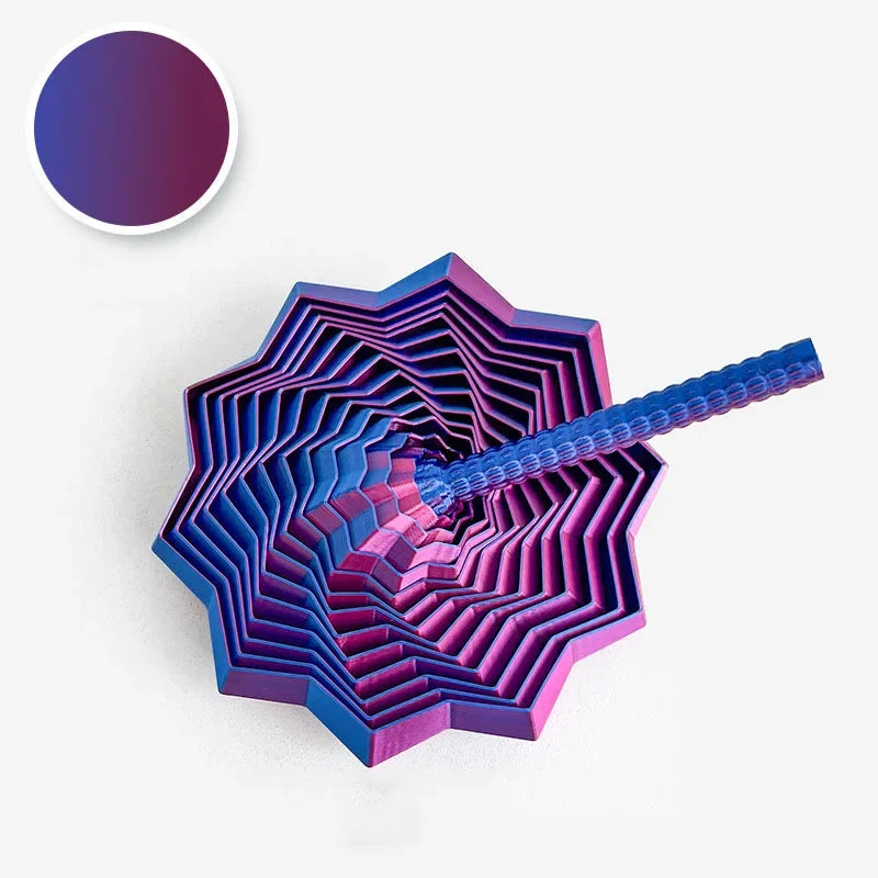 A purple and blue 3D illusion fidget star toy with a spiraling design.
