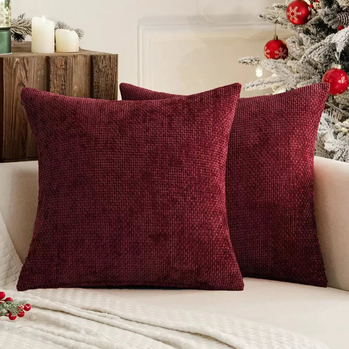 Chenille Knitted Throw Pillow Covers (Set of 2) – Soft Solid Color Cushion Cases for Sofa, Chair, and Car