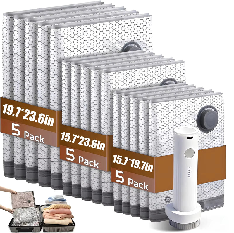 Cordless Compression Travel Vacuum Bags with Rechargeable Pump