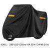 Housse de protection universelle pour moto noire, vue de côté, pour la pluie et le soleil.