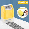Yellow roller identity protection stamp with an imprintable oil, shown next to a privacy strip.
