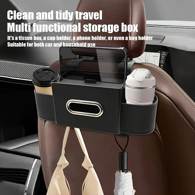Multifunctional Car Seat Back Organizer with Phone and Cup Holders