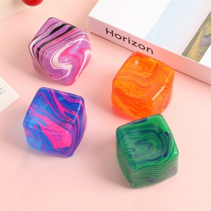 Squishy Stress Relief Cube with Soothing Swirl Design