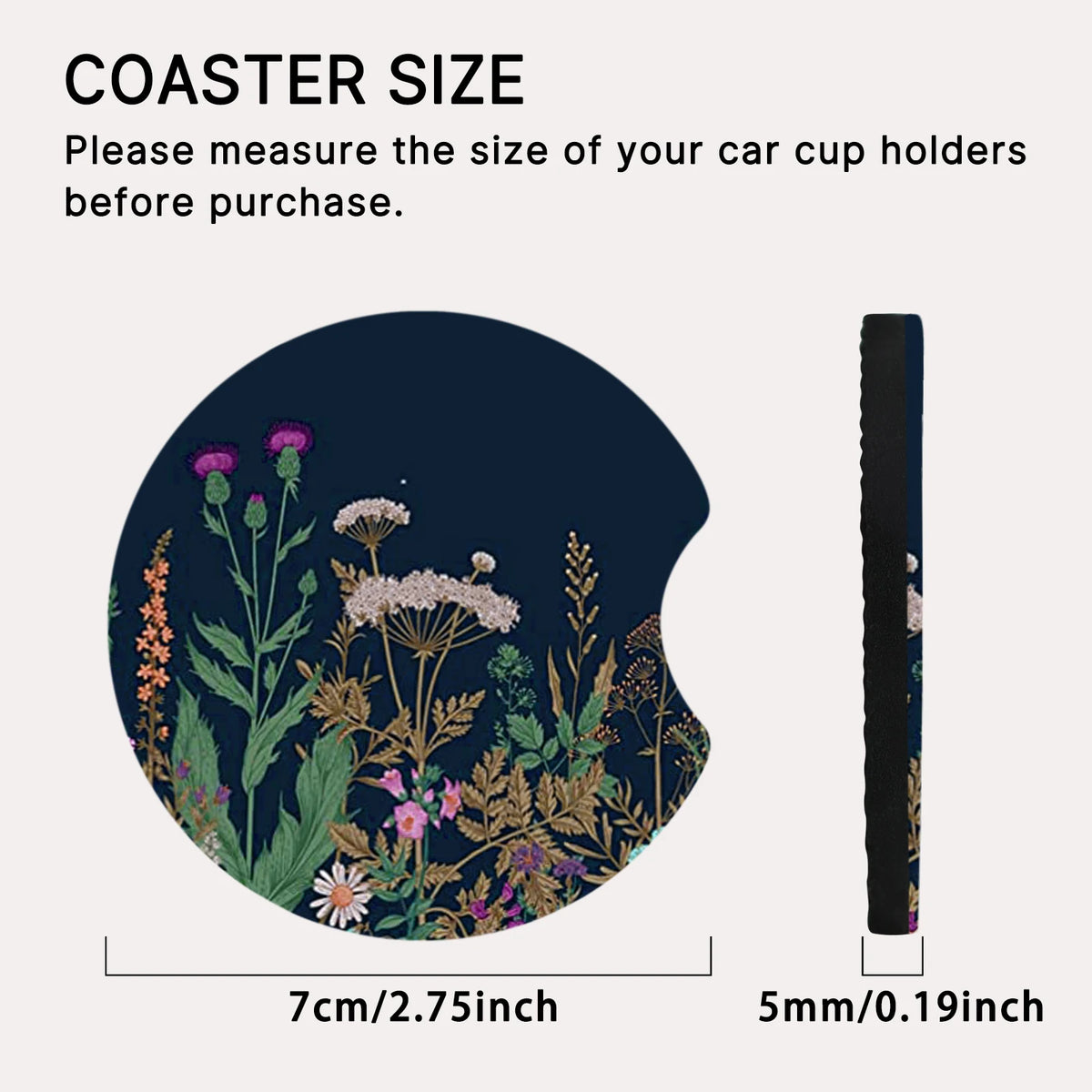 Non-Slip Waterproof Car Cup Holder Coasters with Floral Design