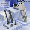 A basic version of a cordless handheld vacuum cleaner with accessories and a DC charge cable displayed on a white surface.