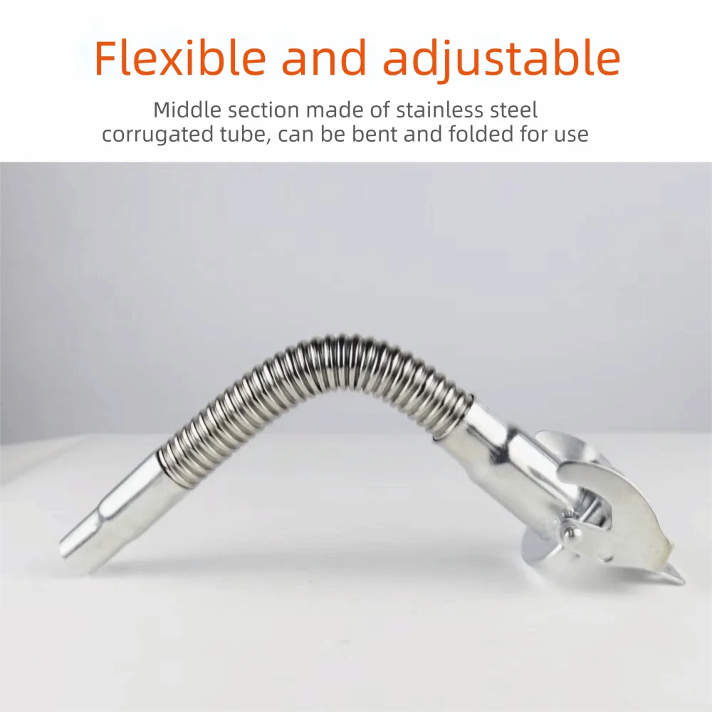 A flexible and adjustable stainless steel corrugated tube spout used for Jerry cans.