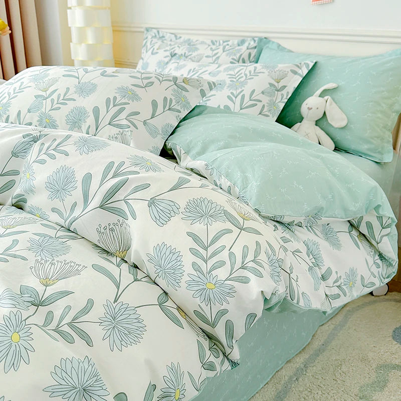 Floral Print 100% Cotton Duvet Cover Set with Two Pillow Shams
