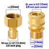 A set of brass adapters including a 7/8 inch plug and an ID near to 5/8 inch quick connect for 3/8 inch fittings.