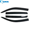 A set of four black side window deflectors for a Hyundai Tucson, shown individually.