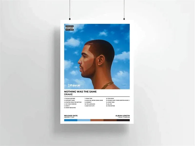 Album art canvas print featuring Drake in profile against a blue sky background