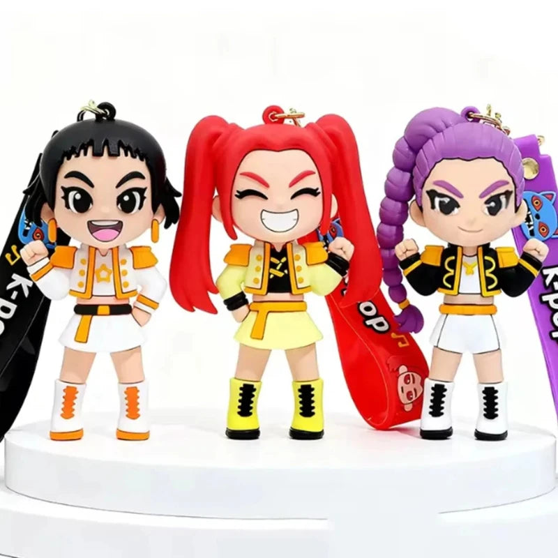 Anime Demon Hunters Girls Keychain Set with Tiger Charm