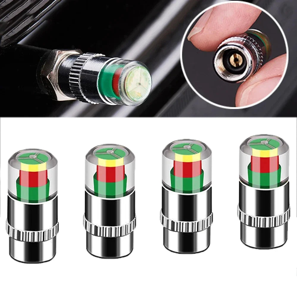 Tire Pressure Indicator Valve Caps with Visual Warning System