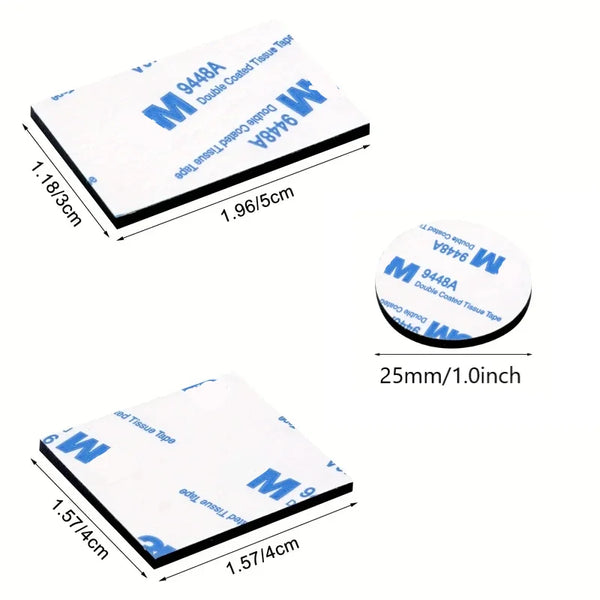A package of M 9448A double-coated tissue tape showing various dimensions and packaging.