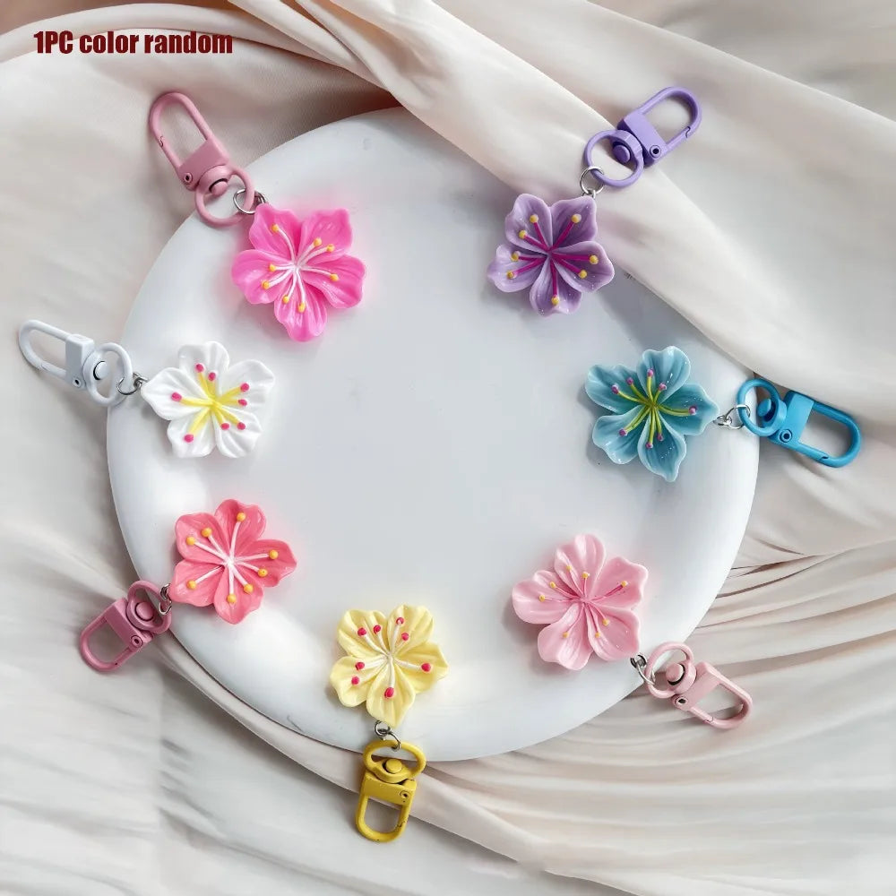 Colorful Flower Resin Keychain with Zinc Alloy Clip