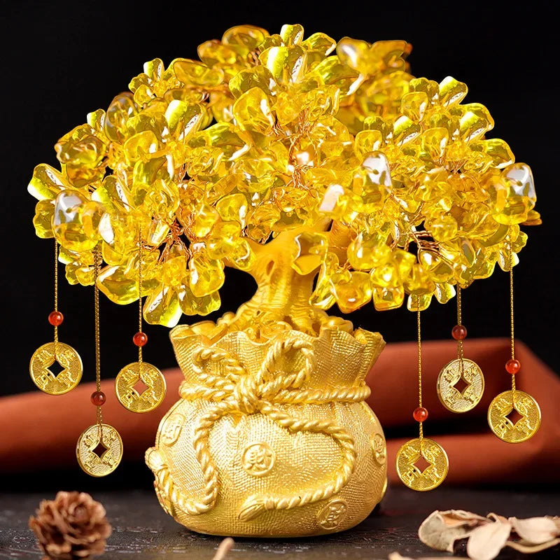 Golden Citrine Crystal Money Tree – Feng Shui Wealth Charm
