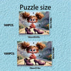Two puzzle sizes showing a girl figure, one 500 pieces and one 1000 pieces.