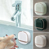 A wall mounted waterproof soap dish with drainage shown in various angles and colors.