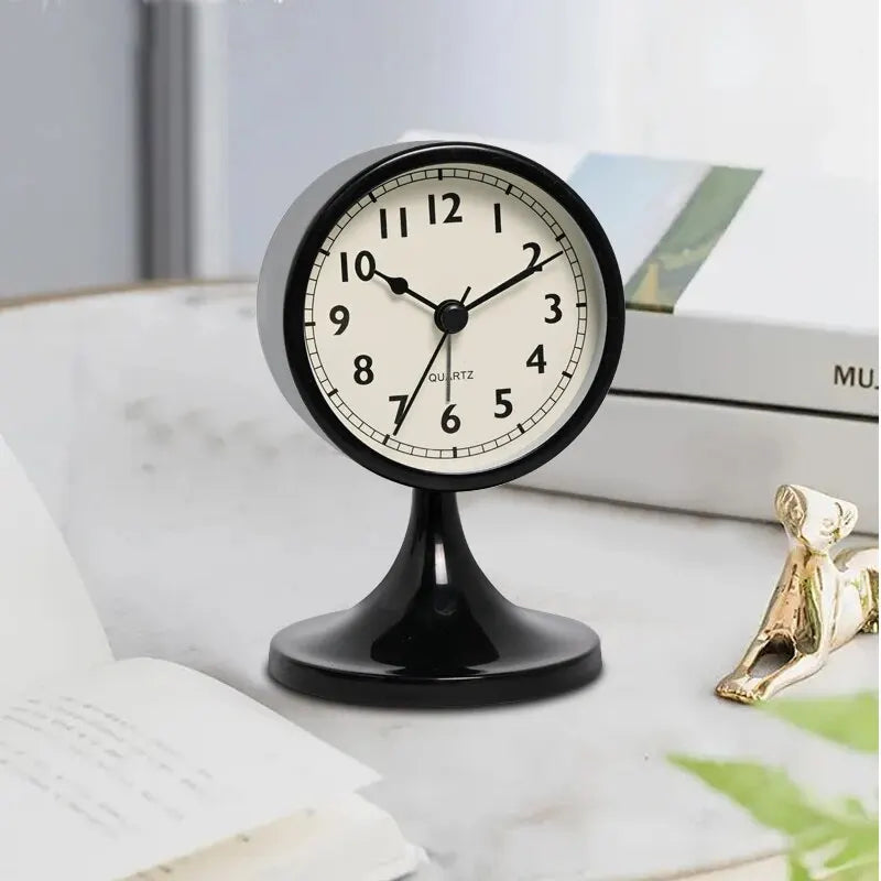 Nordic Metal Round Alarm Clock with Silent Movement and Nightlight