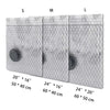 Three sizes of portable vacuum compression bags labeled S, M, and L showing different dimensions.
