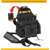 A black electrician master's special tool kit featuring a tough built belt with multiple pockets and a shoulder strap.