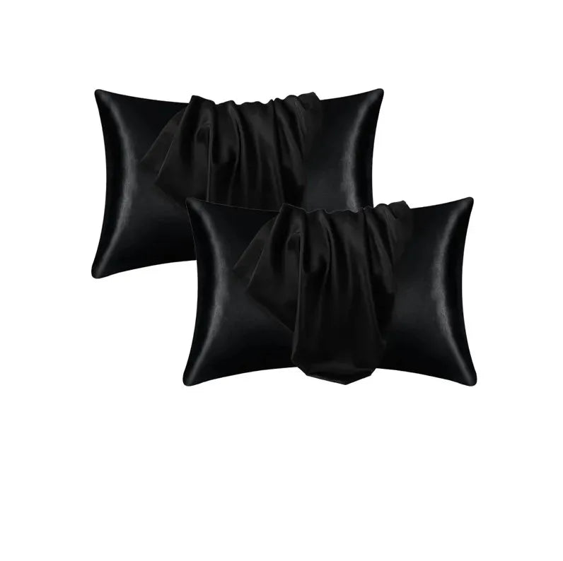 Funda de almohada de seda satinada negra de lujo para el cabello y la piel