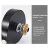 A black high pressure faucet glass rinser with a 4-point interface and a gold-colored intake fitting.