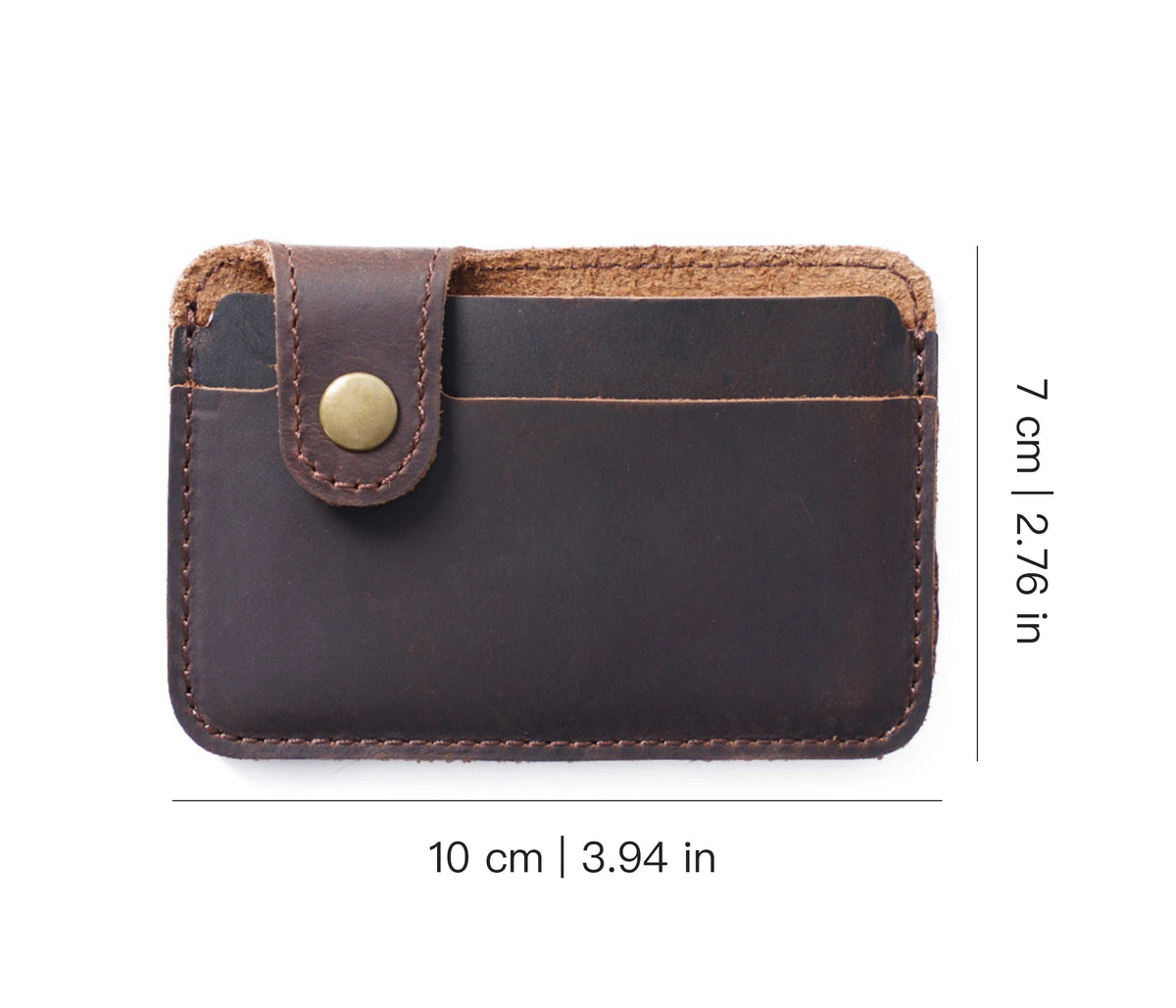 Vintage Leather Slim Card Holder with Snap Closure