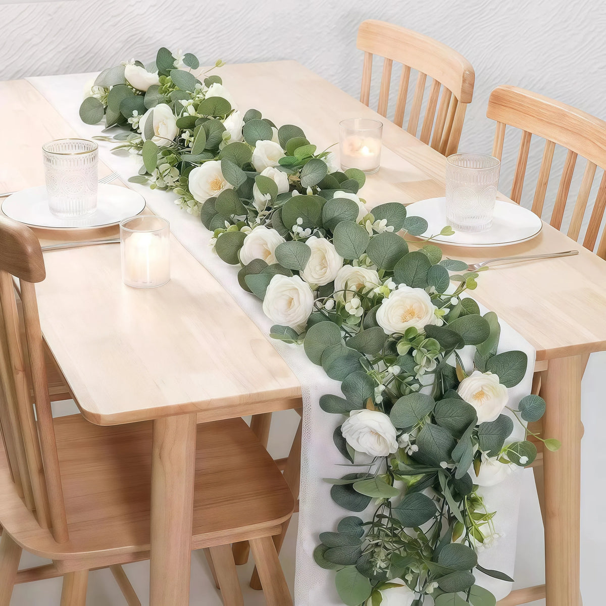 Artificial Eucalyptus Vine Garland with Roses and Gypsophila