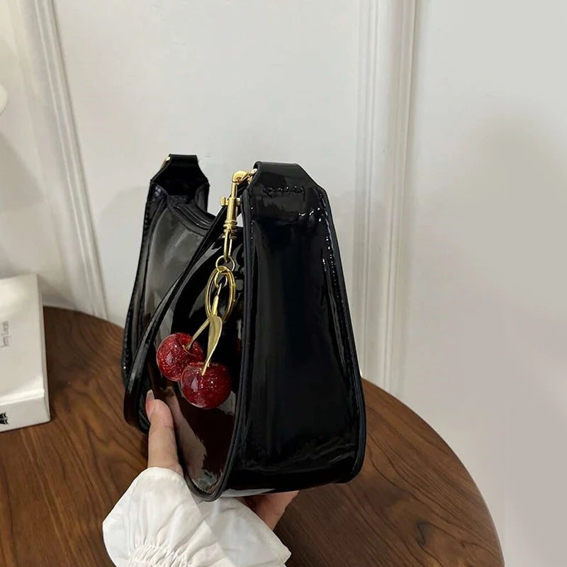 PU Leather Shoulder Bag with Cherry Pendant