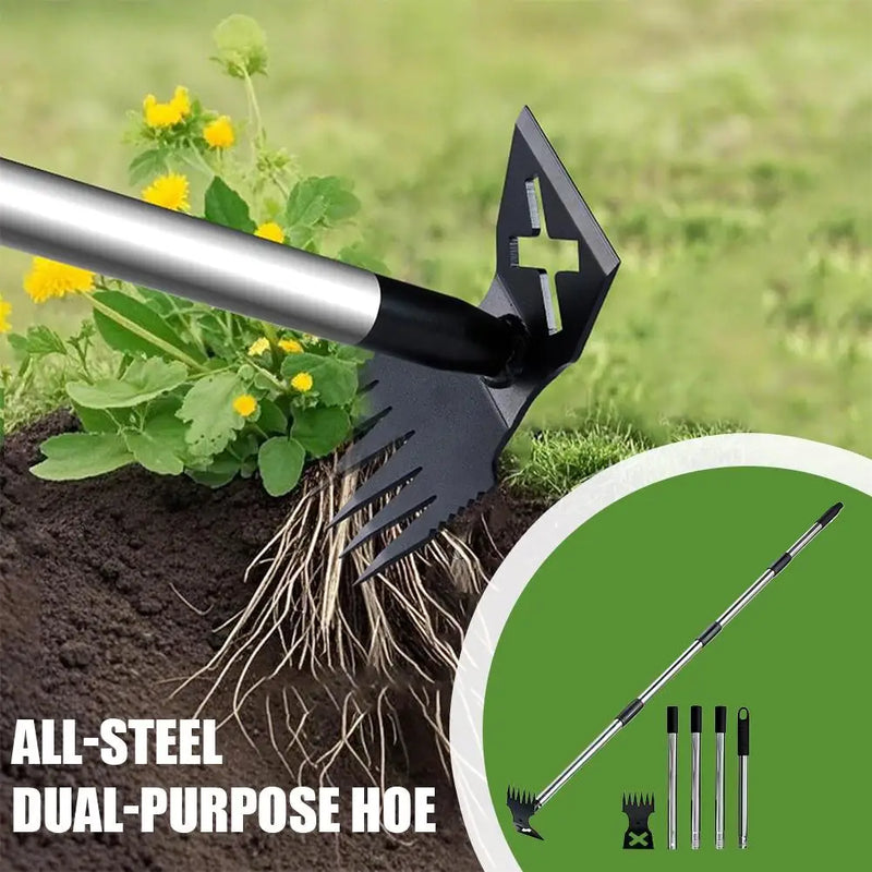 2-in-1 Long Handle Garden Hoe & Weed Rake
